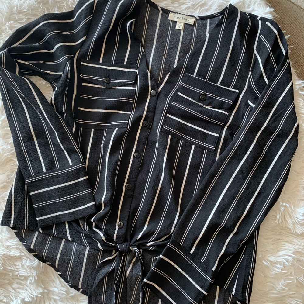 Black and cream pinstripe blouse